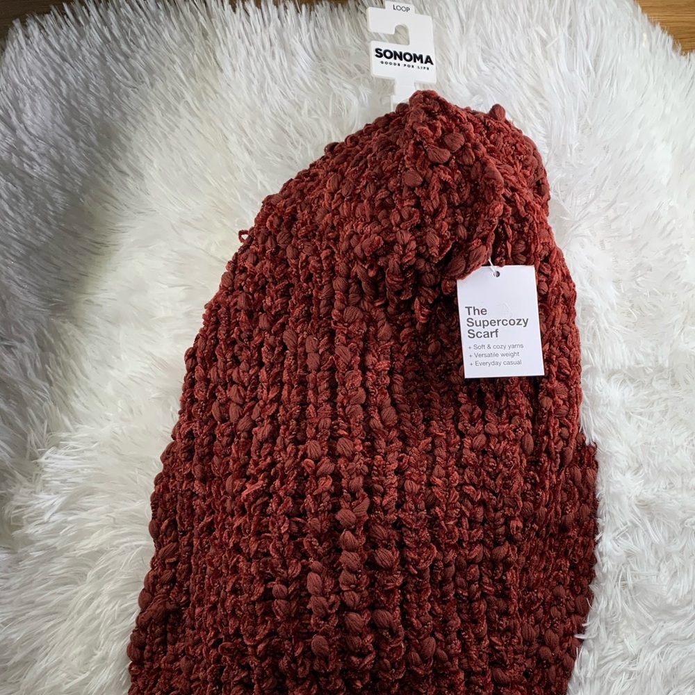 Red Fuzzy Loop Infinity Knit Winter Scarf - Picture 3 of 7